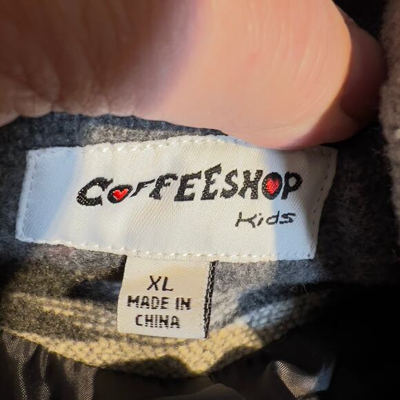 Coffee Shop Kids Mid Length Coat Girl XL Belted DEEEP Hood Poly Wool Blend Aztec - Picture 2 of 13